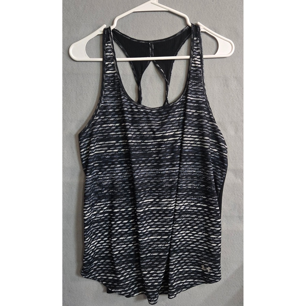 Under Armour Womens HeatGear Racerback Tank Top Fitness Black Loose-fit Large